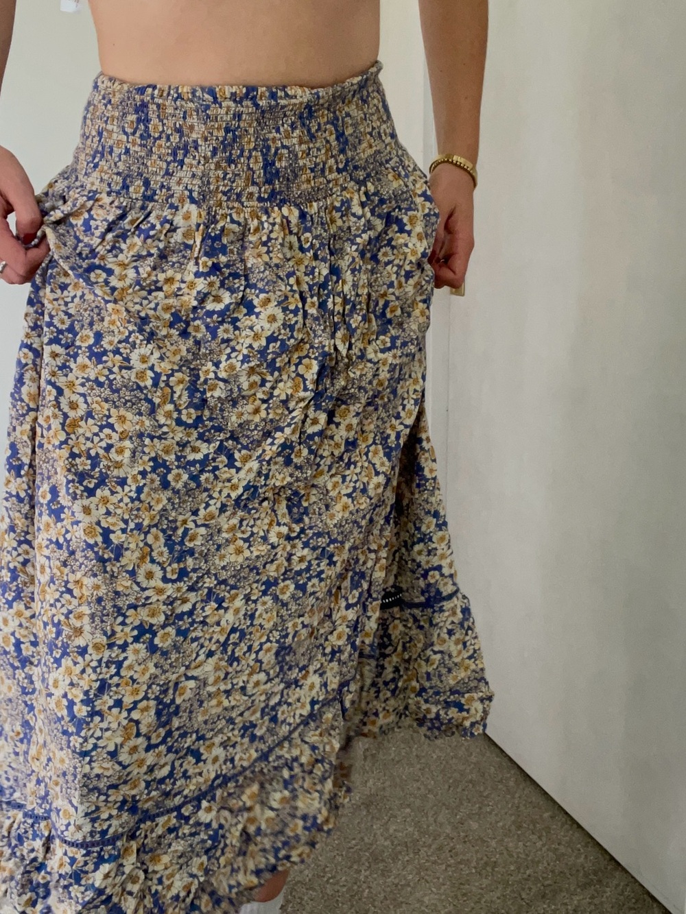Blue and Yellow Floral Maxi Skirt